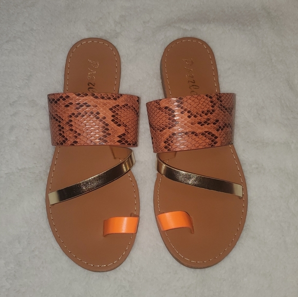 Snake Print Orange & Gold Sandal - Picture 3 of 4